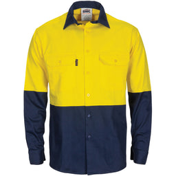 HiVis L/W Cool-Breeze T2 Vertical Vented Cotton Shirt with Gusset Sleeves - Long Sleeve