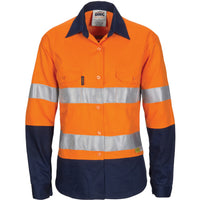Ladies HiVis 3 Way Cool-Breeze Cotton Shirt with Gusset Sleeve, 3M R/Tape - Long Sleeve.