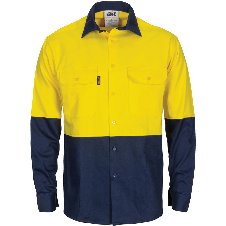 HiVis R/W Cool-Breeze T2 Vertical Vented Cotton Shirt with Gusset Sleeves - Long Sleeve