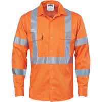 Hivis cool-breeze cotton shirt with double hoop on arms & 'X' back CSR R/tape - long sleeve