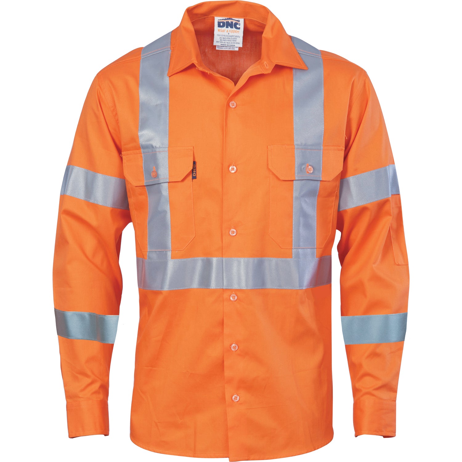 Hivis cool-breeze cotton shirt with double hoop on arms & 'X' back CSR R/tape - long sleeve