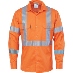 Hivis cool-breeze cotton shirt with double hoop on arms & 'X' back CSR R/tape - long sleeve