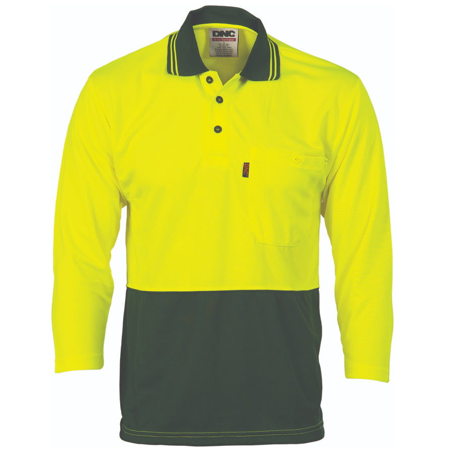 HiVis Two Tone Cool Breathe Polo Shirt, 3/4 Sleeve