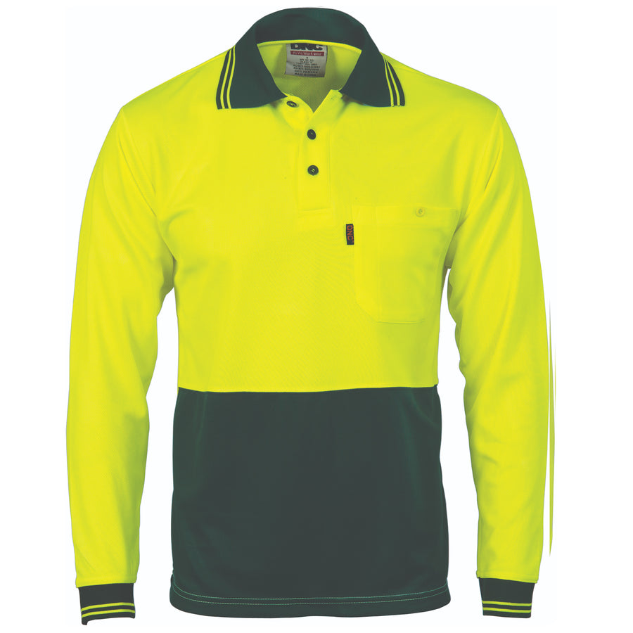 HiVis Two Tone Cool Breathe Polo Shirt, Long Sleeve