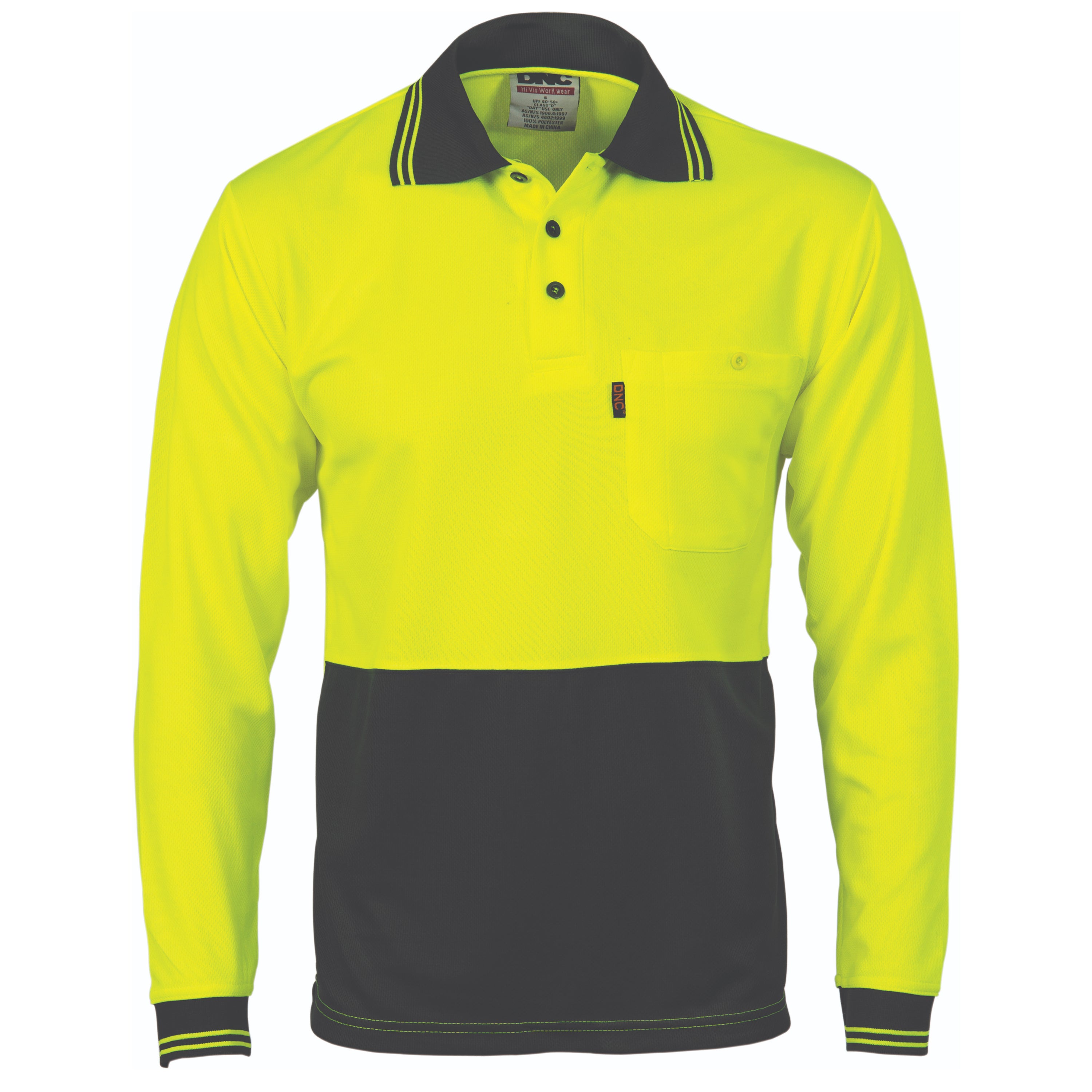HiVis Two Tone Cool Breathe Polo Shirt, Long Sleeve