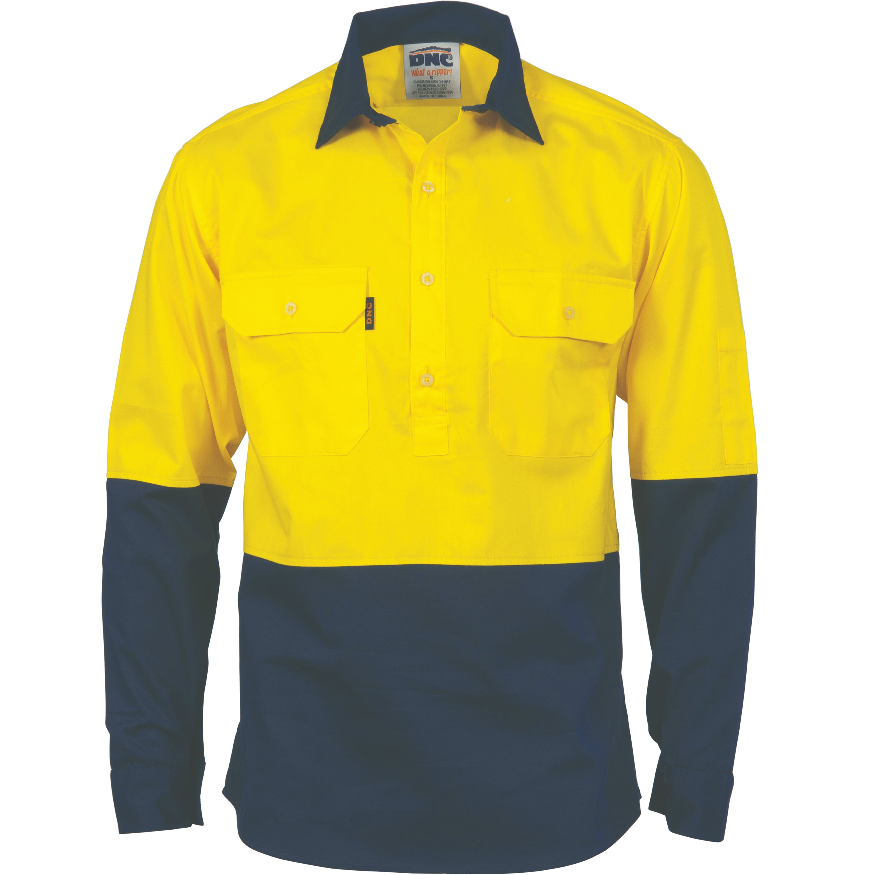HiVis Two Tone Close Front Cotton Drill Shirt - long sleeve Guss et Sleeve