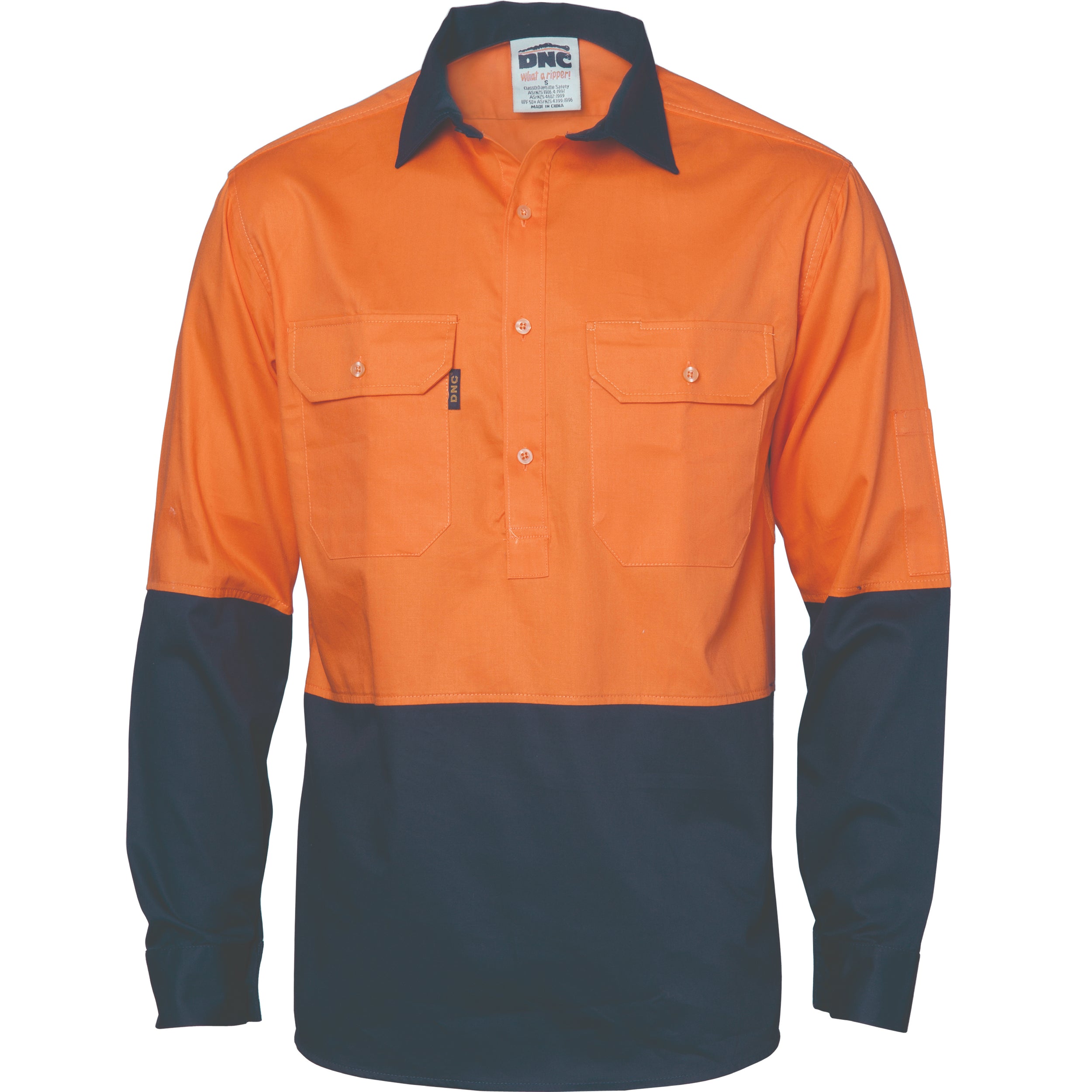HiVis Two Tone Close Front Cotton Drill Shirt - long sleeve Guss et Sleeve