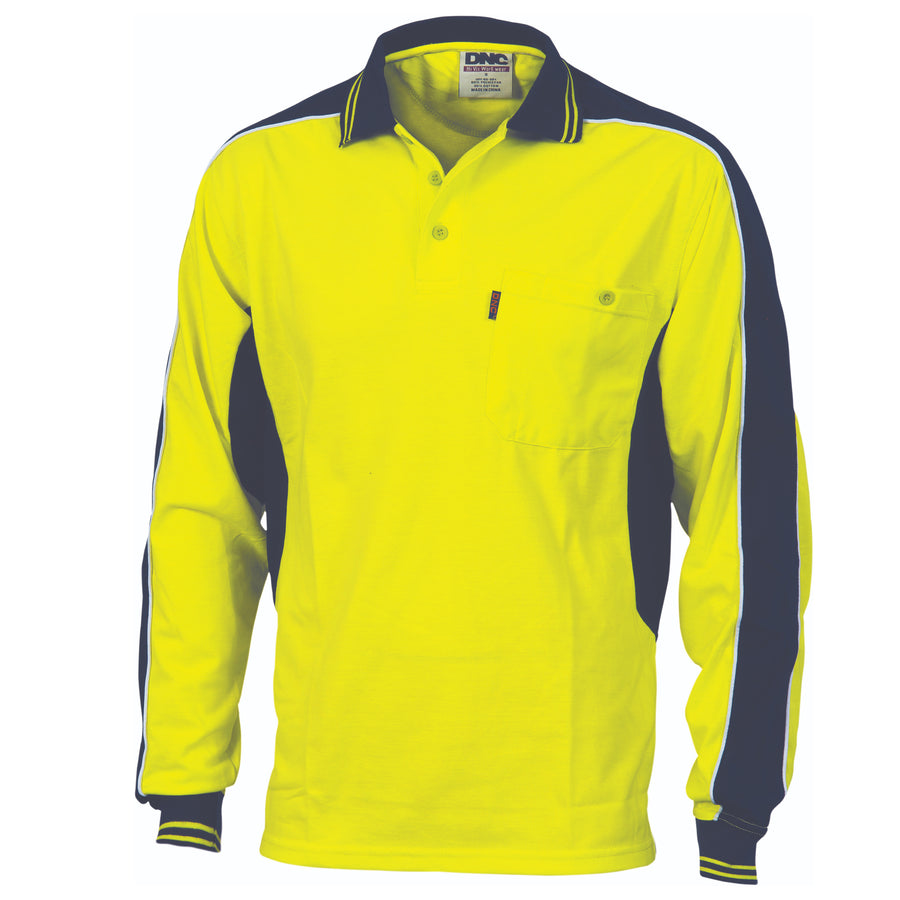 Poly/Cotton Contrast Panel Polo - long Sleeve