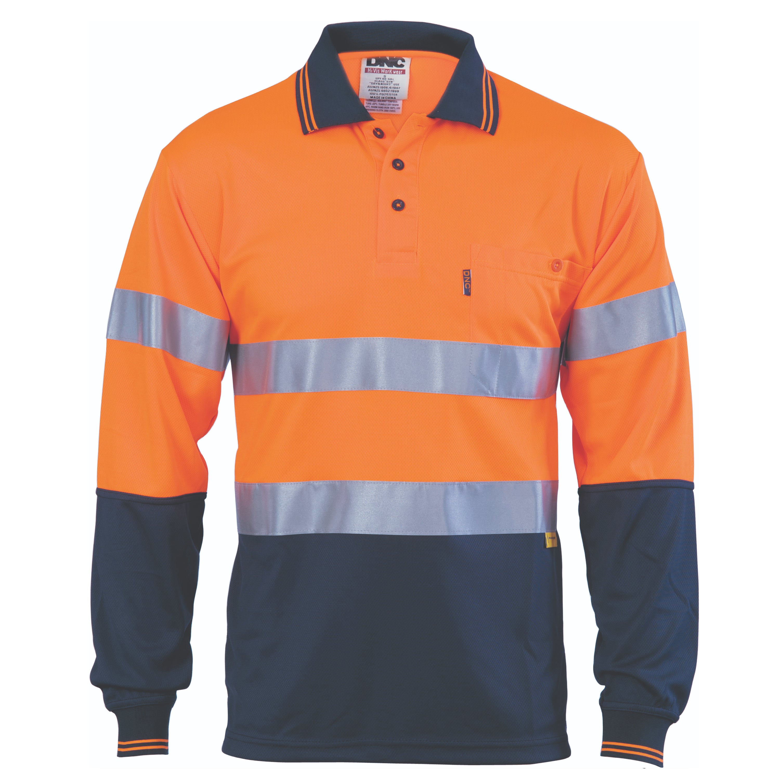 Hivis D/N Cool-Breathe Polo Shirt With 3M 8906 R/Tape - Long Sleeve
