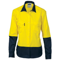 Ladies HiVis Two Tone Cott on
Drill Sh irt - Long Sleeve