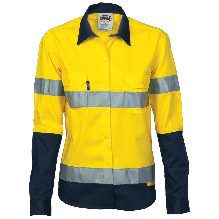 Ladies HiVis Two Tone Drill Sh irt
with 3M R/Tape - Long sleeve