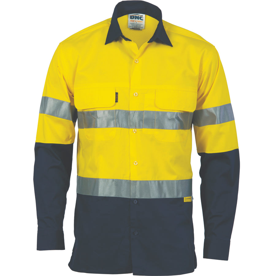 HiVis 3 Way Cool-Breeze Cotton Shirt with CSR/Tape - Long sleeve