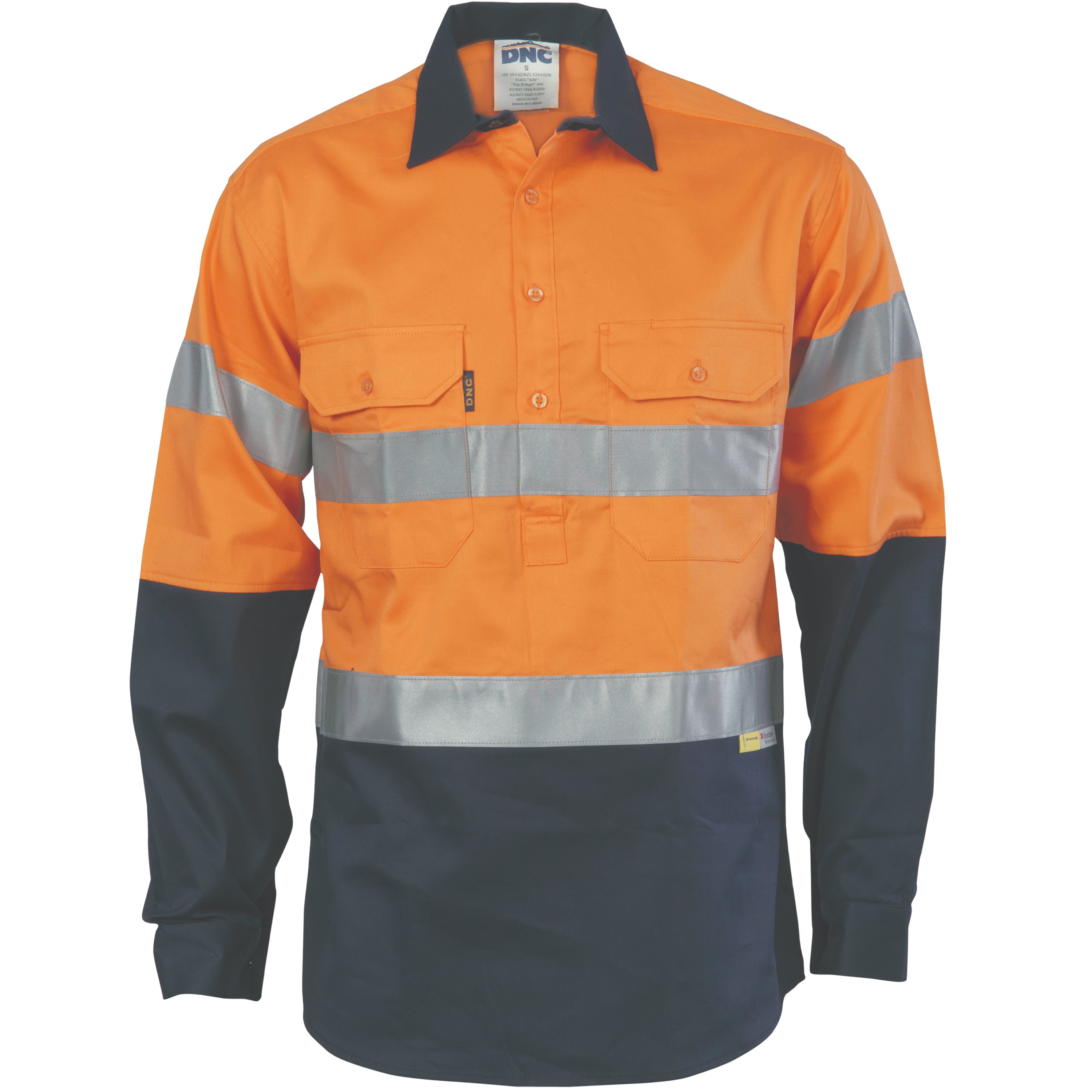 HiVis Cool-Breeze Close Front Cotton Shirt
with 3M R/Tape - Long sleeve