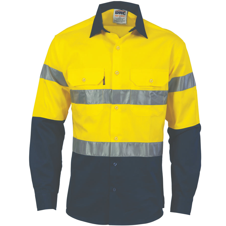 HiVis D/N 2 Tone Drill Shirt with Generic R/Tape -
long sleeve