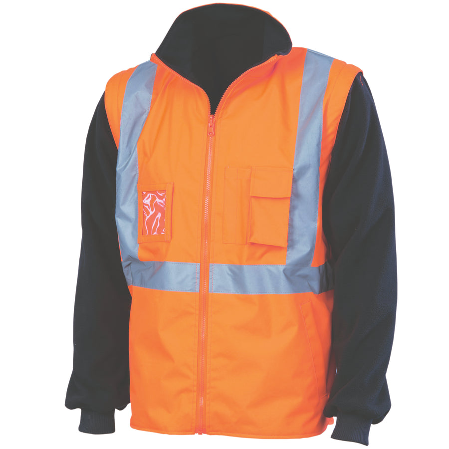 HiVis “4 in 1” Zip off Sleeve Reversible Vest,
‘X’ Back with additional tape on Tail