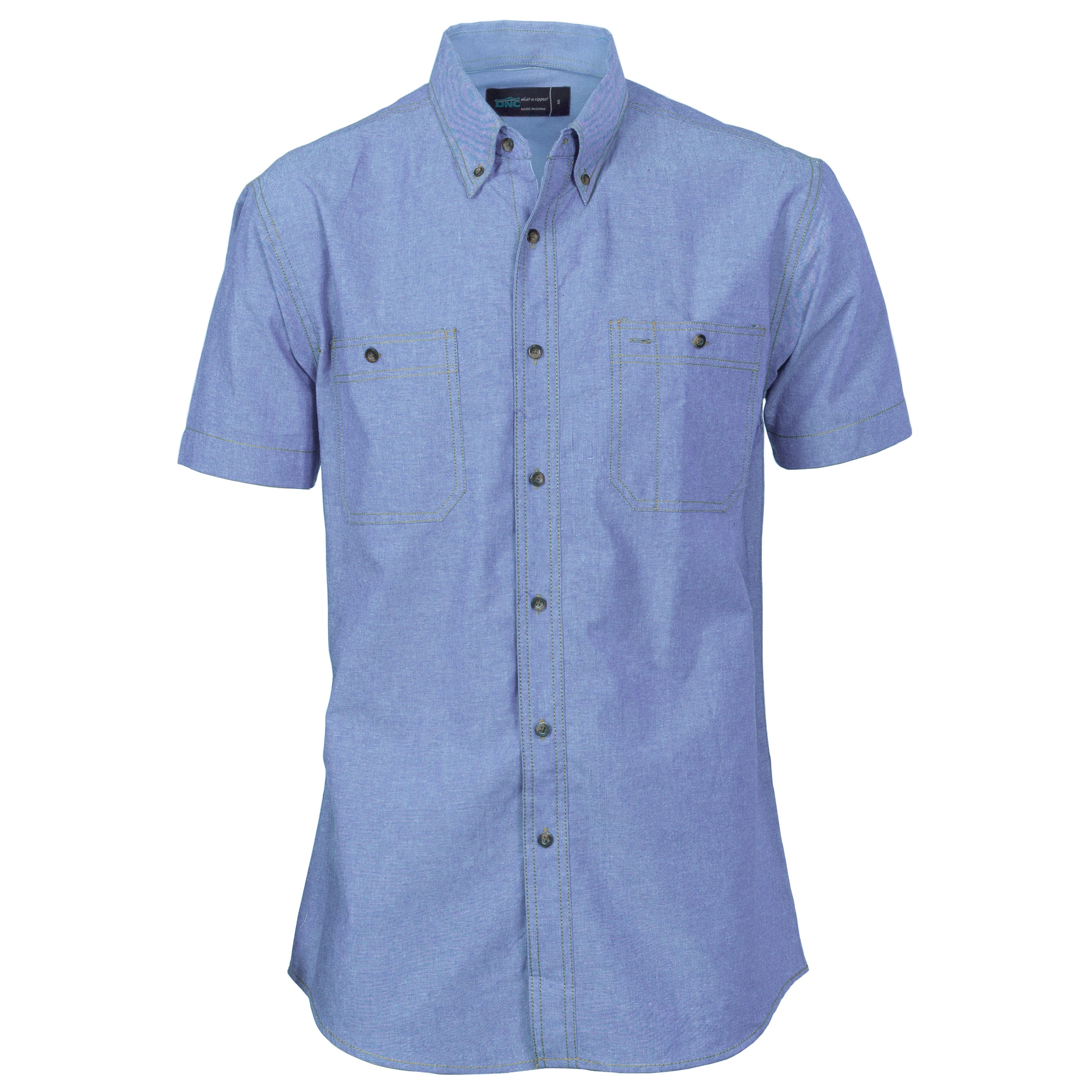 Cotton Chambray Shirt , Twin Pocket - Short Sleeve