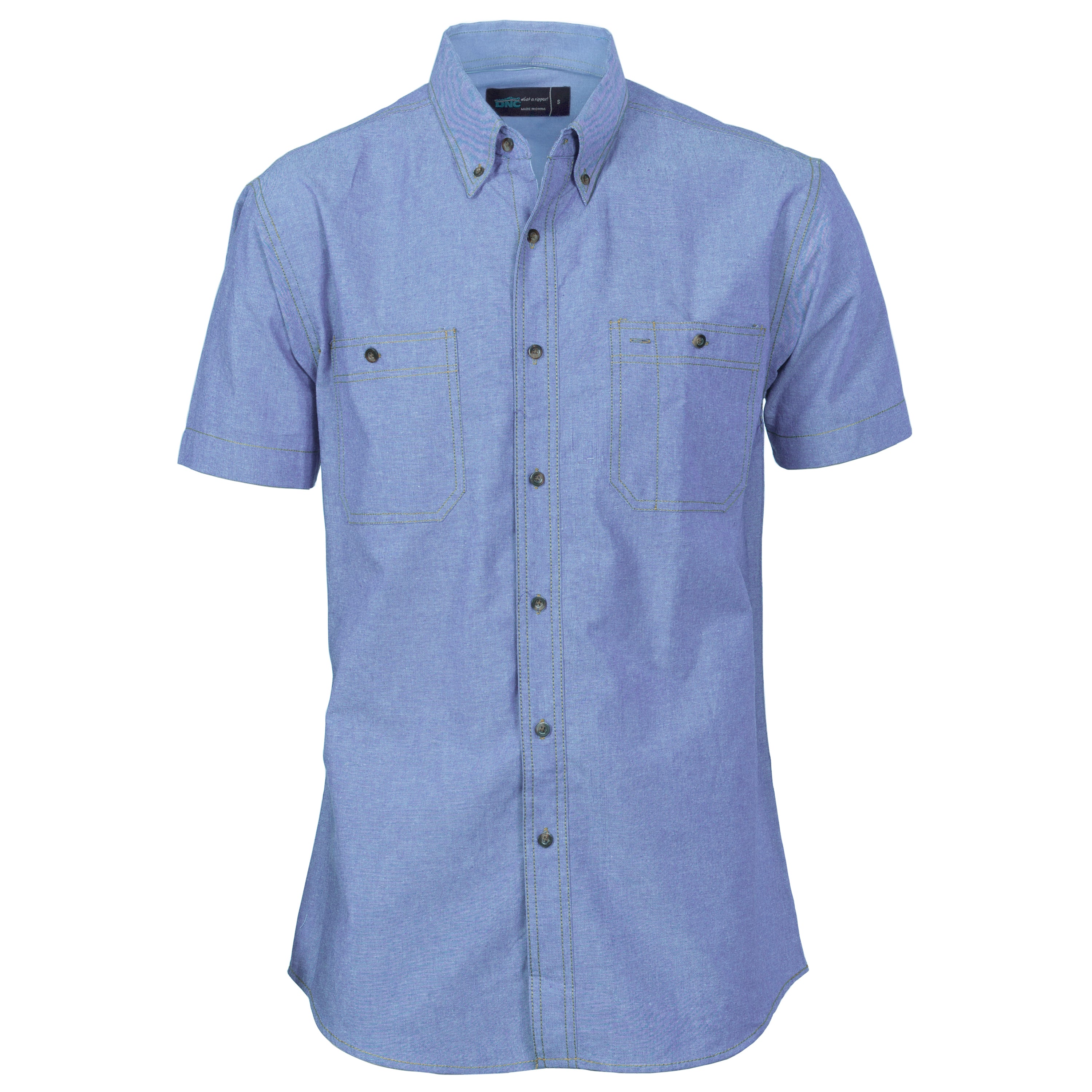 Cotton Chambray Shirt , Twin Pocket - Short Sleeve