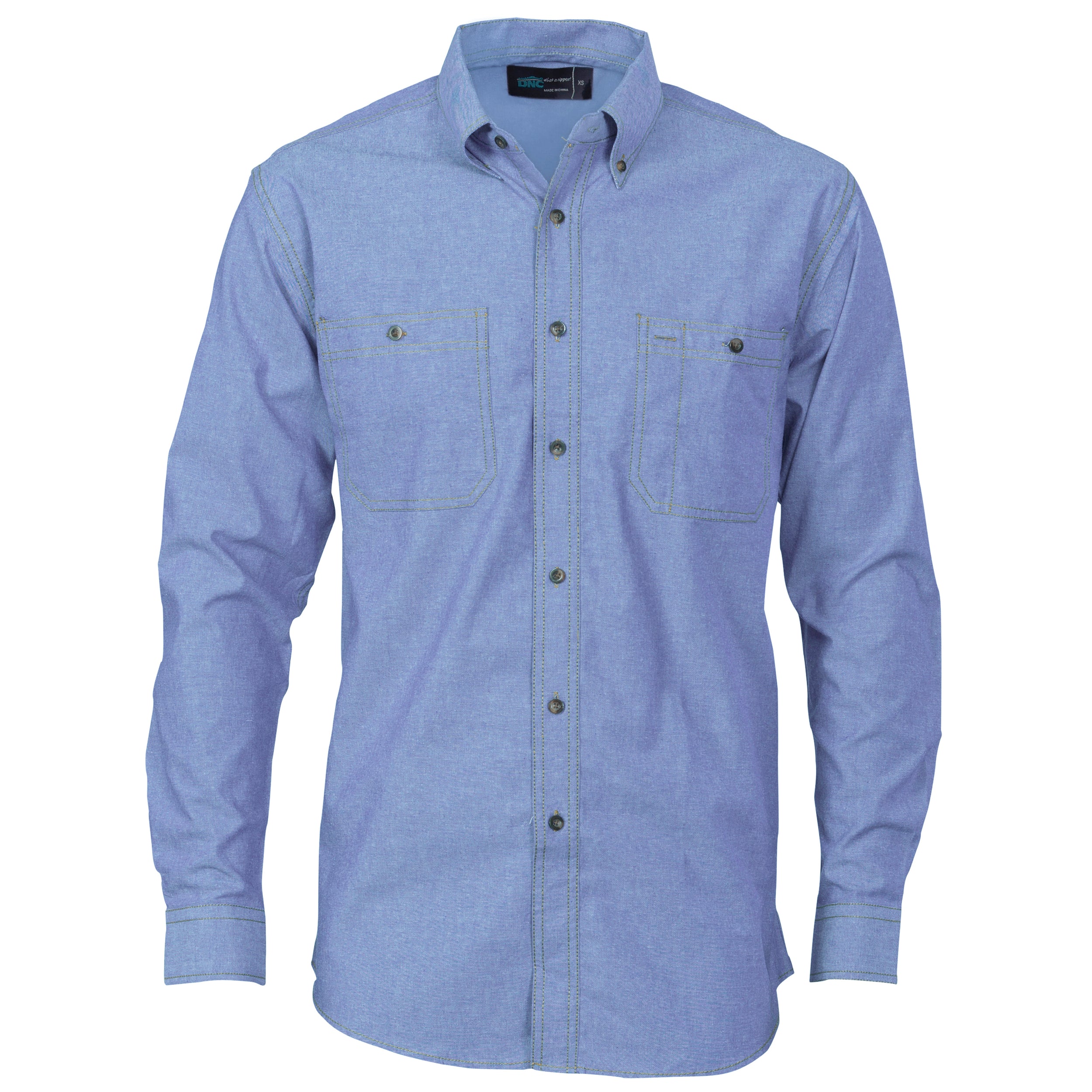 Cotton Chambray Shirt , Twin Pocket - Long Sleeve