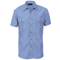 Mens Twin Flap Pocket Cotton Chambray - Short Sleeve
