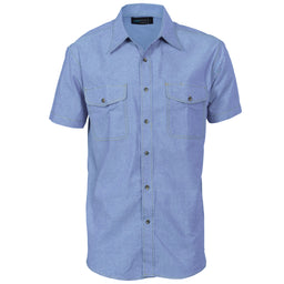 Mens Twin Flap Pocket Cotton Chambray - Short Sleeve