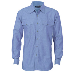 Mens Twin Flap Pocket Cotton Chambray - Long Sleeve