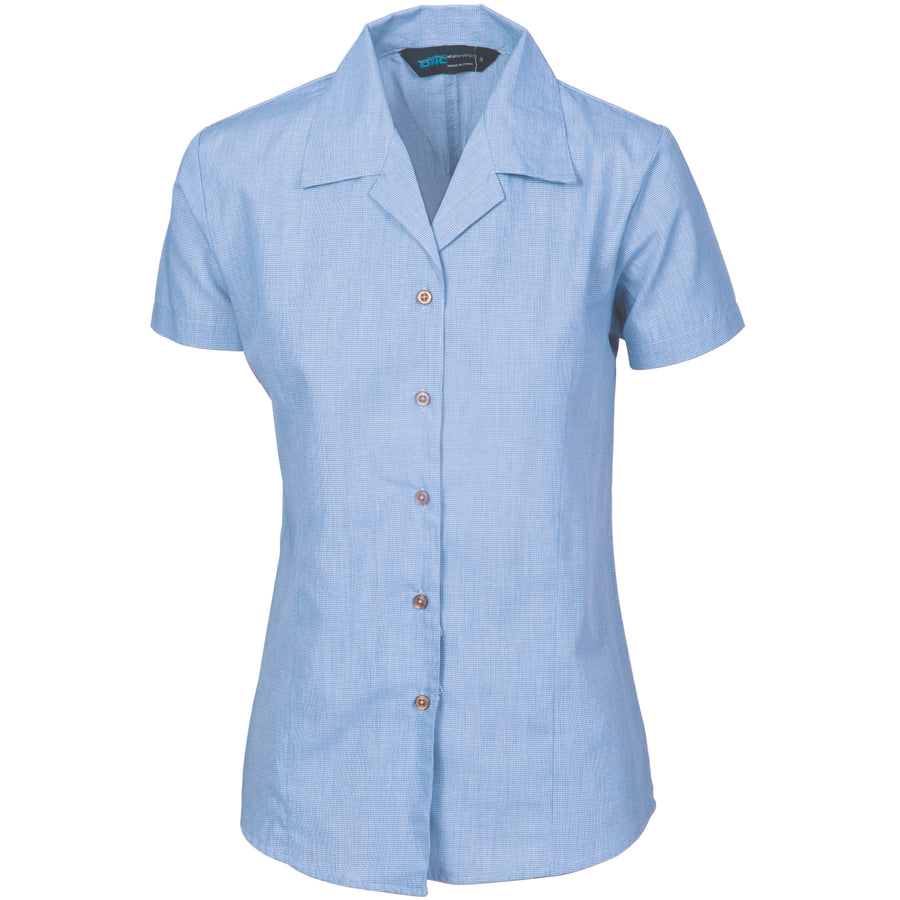 Ladies Revere Collar Mini (Check) Houndstooth B.Shirt - Short Sleeve