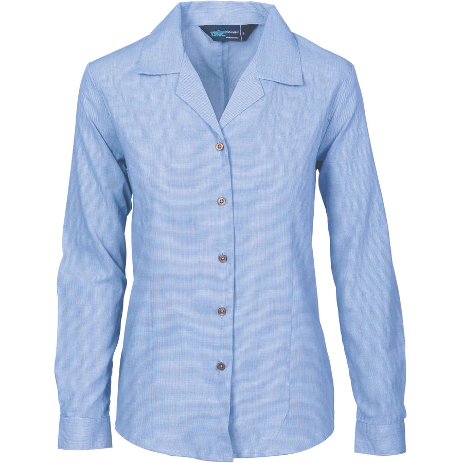 Ladies Revere Collar Mini (Check) Houndstooth B.Shirt - long sleeve