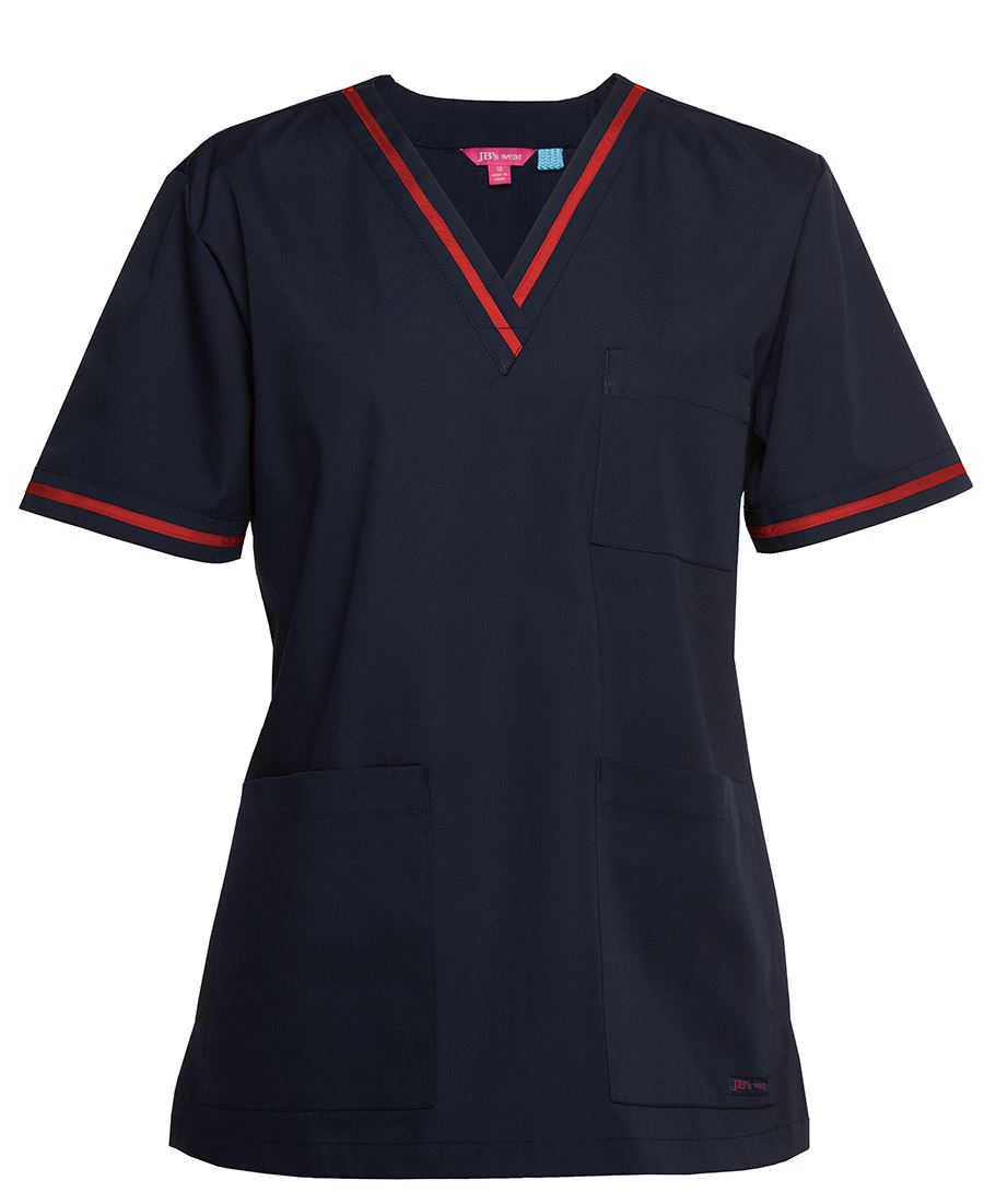 JB's CONTRAST LADIES SCRUBS TOP NAVY/RED