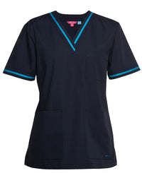 JB's CONTRAST LADIES SCRUBS TOP NAVY/RED