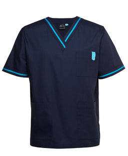 JB's CONTRAST UNISEX SCRUBS TOP NAVY/AQUA - XS