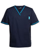 JB's CONTRAST UNISEX SCRUBS TOP NAVY/AQUA - XS