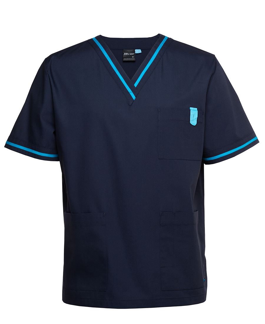 JB's CONTRAST UNISEX SCRUBS TOP NAVY/AQUA - XS