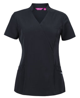 JB's LADIES NU MANDARIN COLLAR SCRUB TOP BLACK