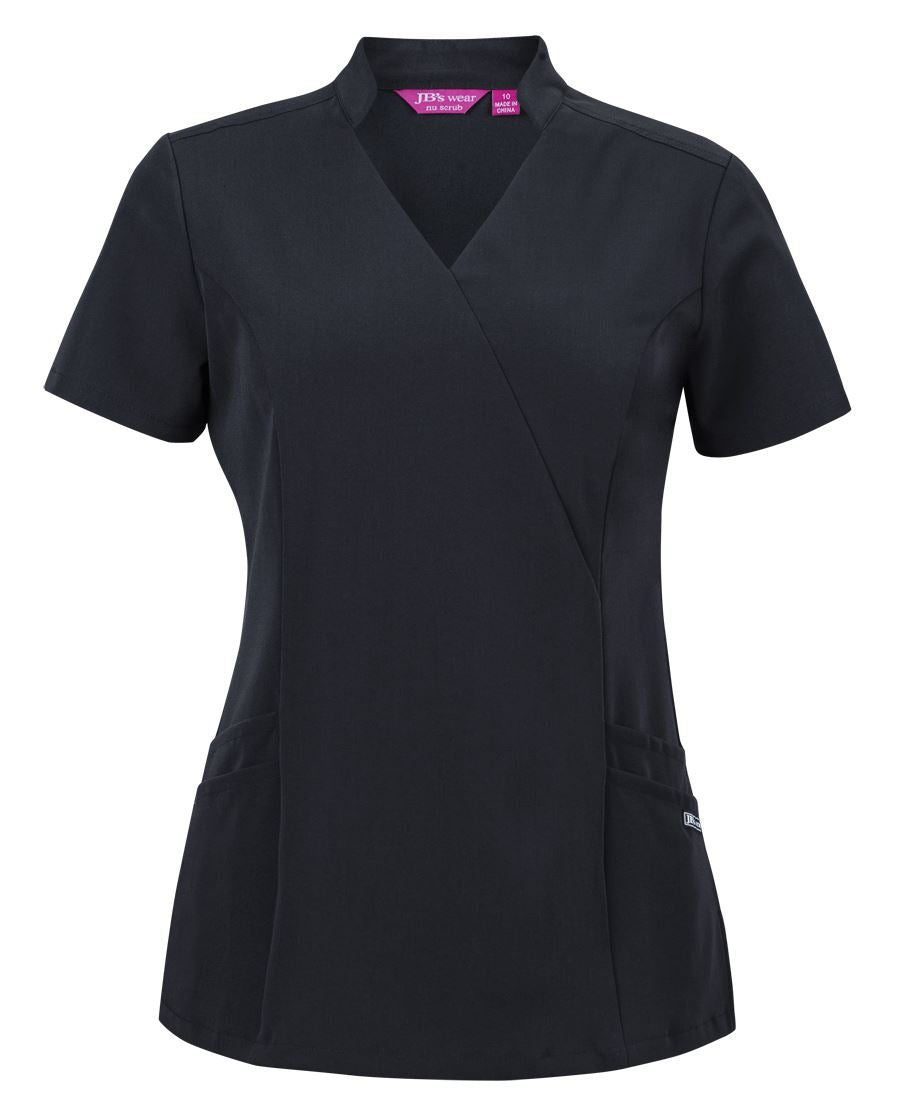 JB's LADIES NU MANDARIN COLLAR SCRUB TOP BLACK