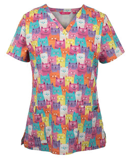 JB's LADIES SCRUB TOP PRINTED CAT