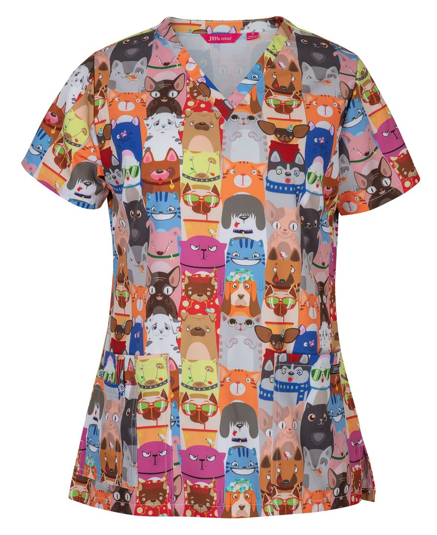 JB's LADIES SCRUB TOP PRINTED CAT