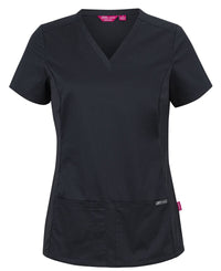JB's LADIES PREMIUM STRETCH PANEL SCRUB TOP BLACK