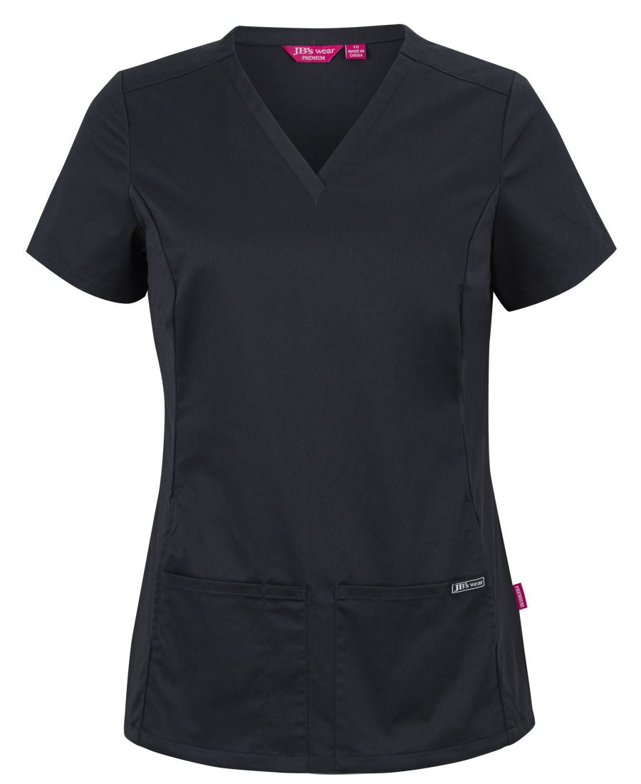 JB's LADIES PREMIUM STRETCH PANEL SCRUB TOP BLACK