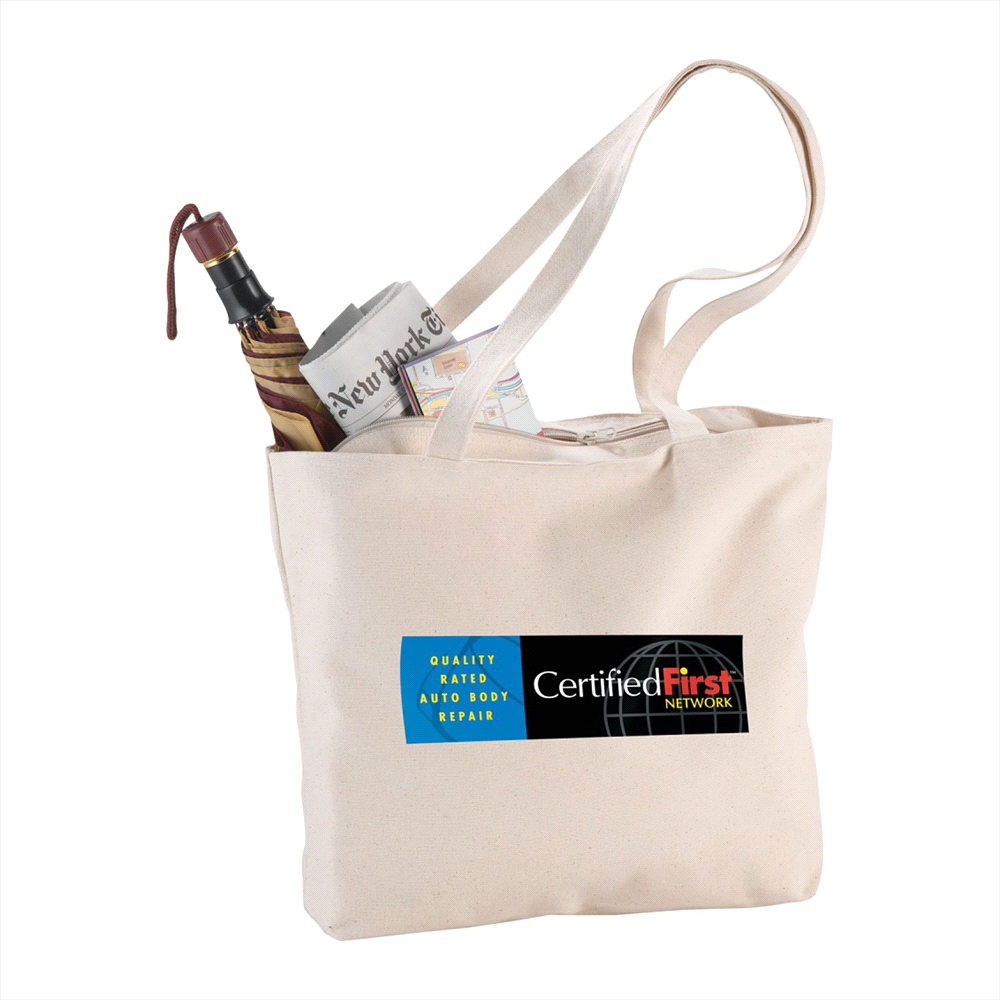 Zippered Cotton Canvas Shopper Tote
