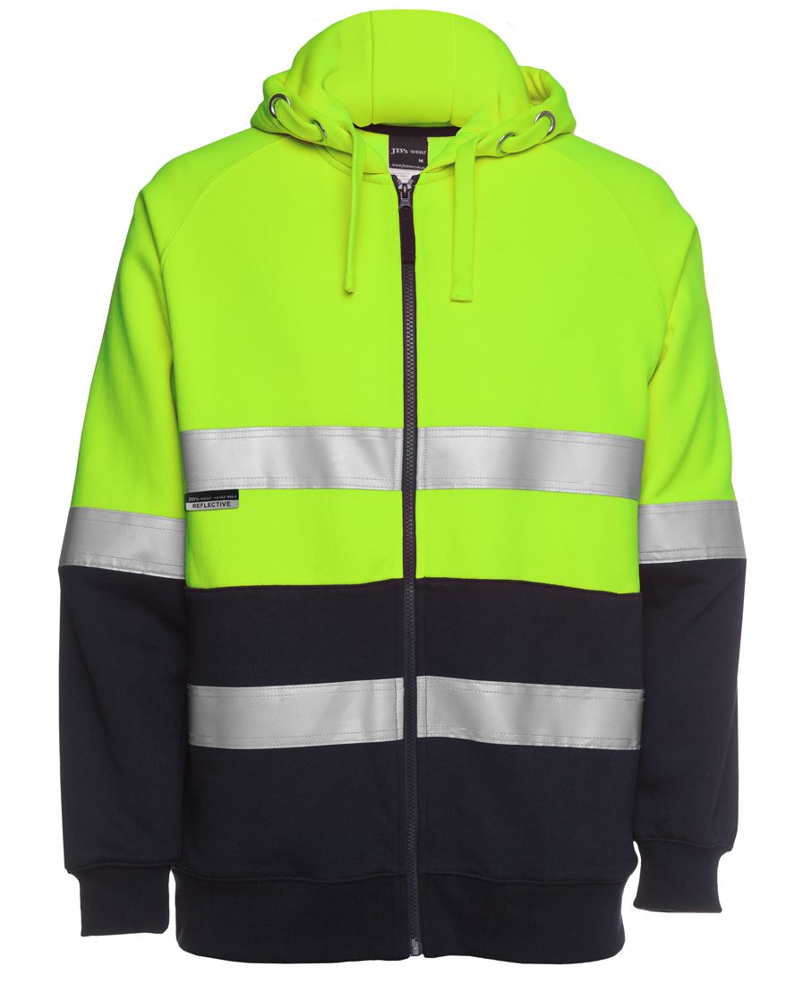 JB's HV (D+N) FULL ZIP FLEECY HOODIE LIME/NAVY - 2XS