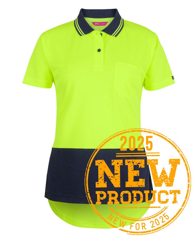 JB's LADIES HV S/S DROP TAIL POLO LIME/NAVY