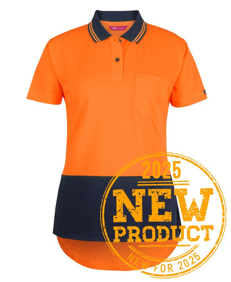 JB's LADIES HV S/S DROP TAIL POLO LIME/NAVY