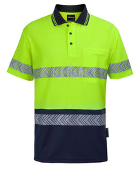 JB's HV S/S D+N C/BACK SEGMENTED TAPE POLO LIME/NAVY - 2XS