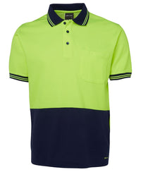 JB's HV S/S COTTON BACK POLO LIME/NAVY-2XS