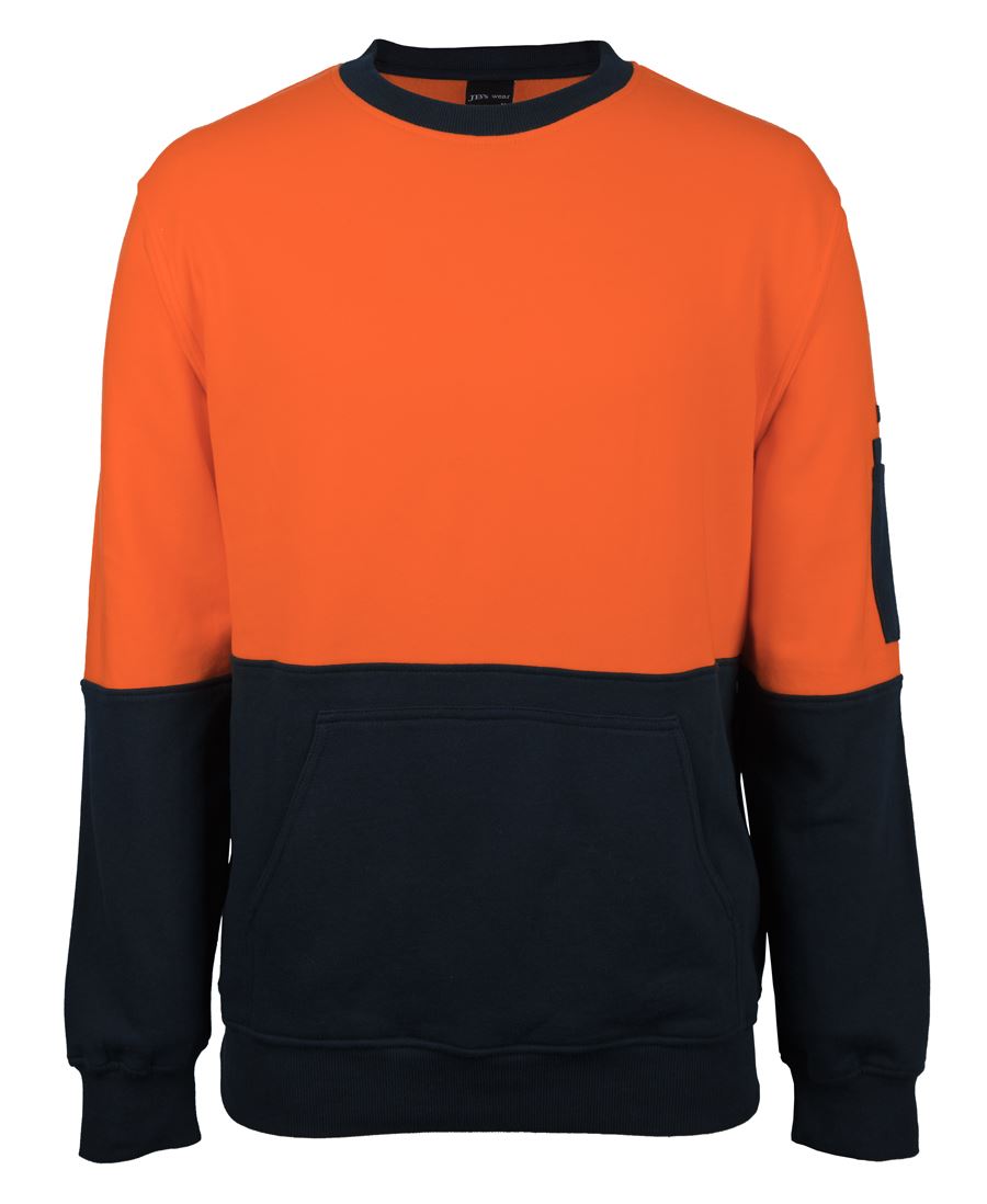 JB's HV 310 COTTON CREW NECK FLEECE ORANGE/NAVY -2XS