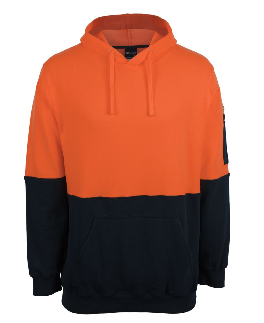 JB's HV 310 COTTON PULL OVER FLEECE HOODIE ORANGE/NAVY -2XS