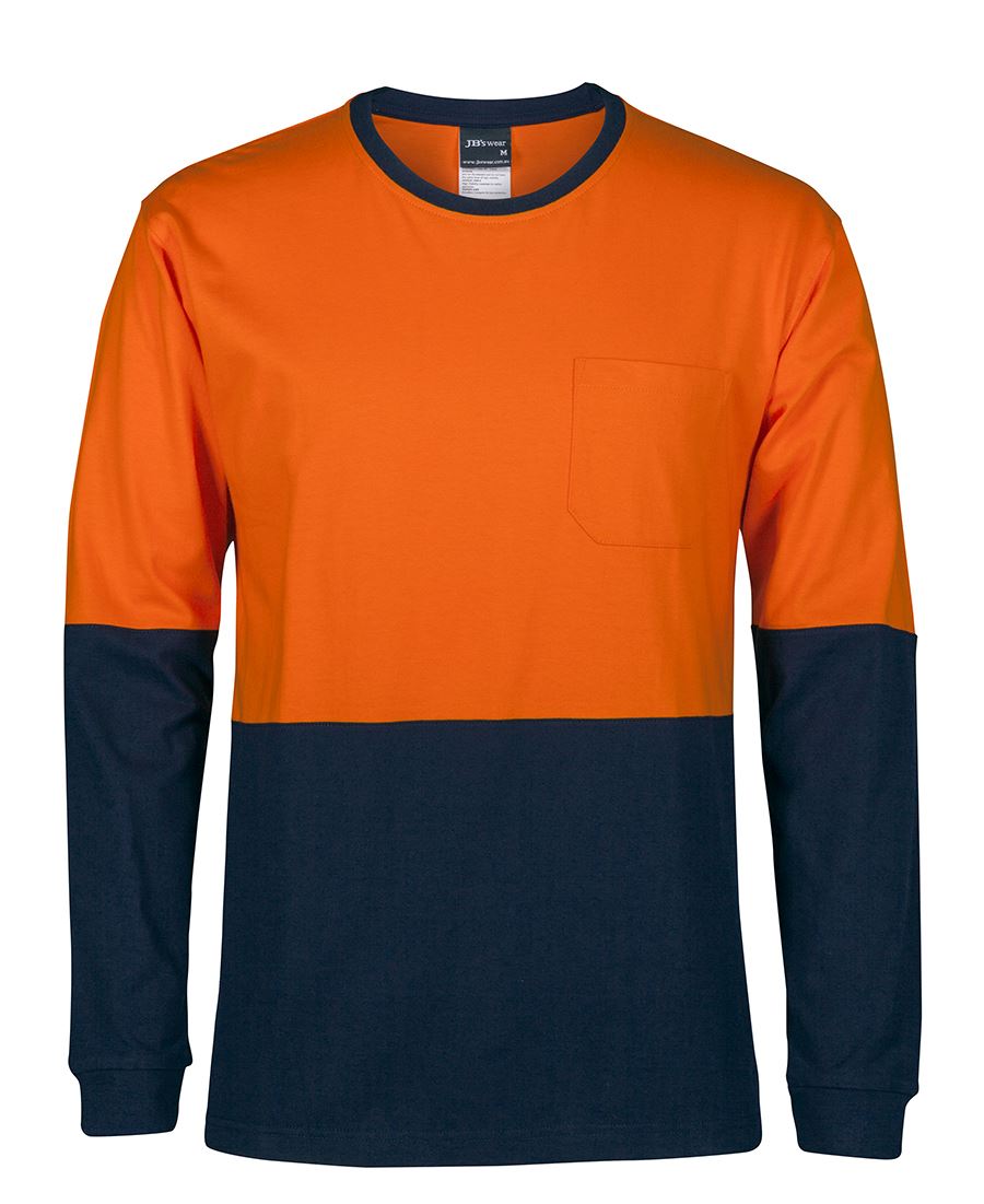 JB's HV L/S CREW NECK COTTON T-SHIRT ORANGE/NAVY - XS