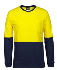 JB's HV L/S CREW NECK COTTON T-SHIRT ORANGE/NAVY - XS