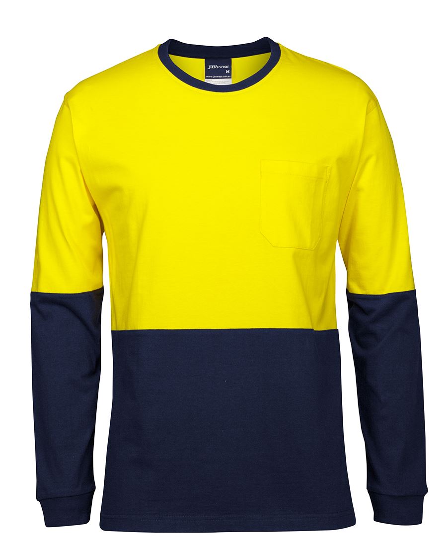 JB's HV L/S CREW NECK COTTON T-SHIRT ORANGE/NAVY - XS