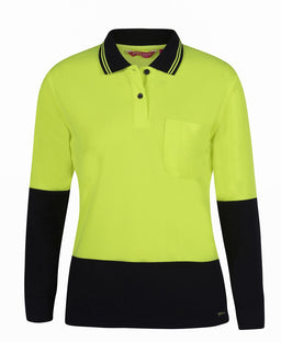 JB's LADIES HV L/S COMFORT POLO LIME/NAVY